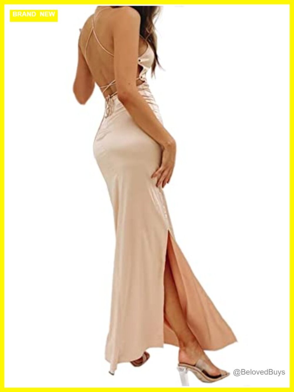 Strappy Backless Maxi Dress with Slit Lace-Up Back Evening Party